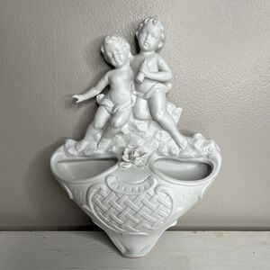 Vintage Inarco Japan Cherub Wall Pocket Planter White Bisque Double Vase E2386